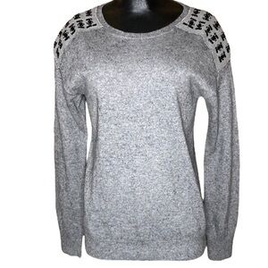 J Crew Factory | Gray Merino Wool Blend Sweater Black Bead Embellishment M